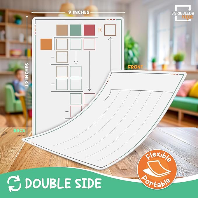 SCRIBBLEDO Division Math Practice 9”x12” Small White Board Dry Erase Sheets Math Manipulatives 3rd Grade Long Division Math Supplies Teacher Students Classroom Pack of 10 Sheets