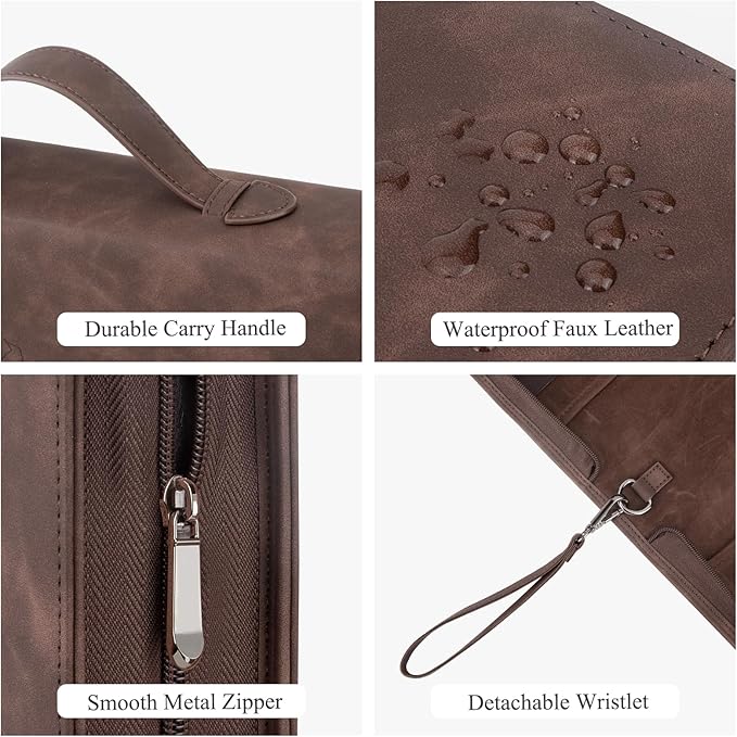 Bible Covers for Women & Men, Leather Bible Case with Rose Bookmark, Bible Supplies Carrying Bag Tote with Strap, Personalized Gift for Study, Journaling, Church-Dark Brown