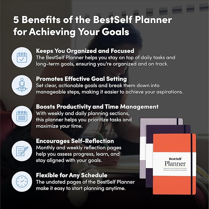 BestSelf Daily Planer - 6-Month Undated Planner Notebook for Organization and Planning; Ideal Planner for Students, Schools, Colleges, and Working Professionals (Coral)