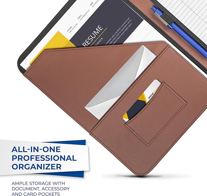 Samsill Contrast Stitch Leather Padfolio and Business Portfolio for Men and Women, Resume/Document Organizer with Writing Pad, Tan