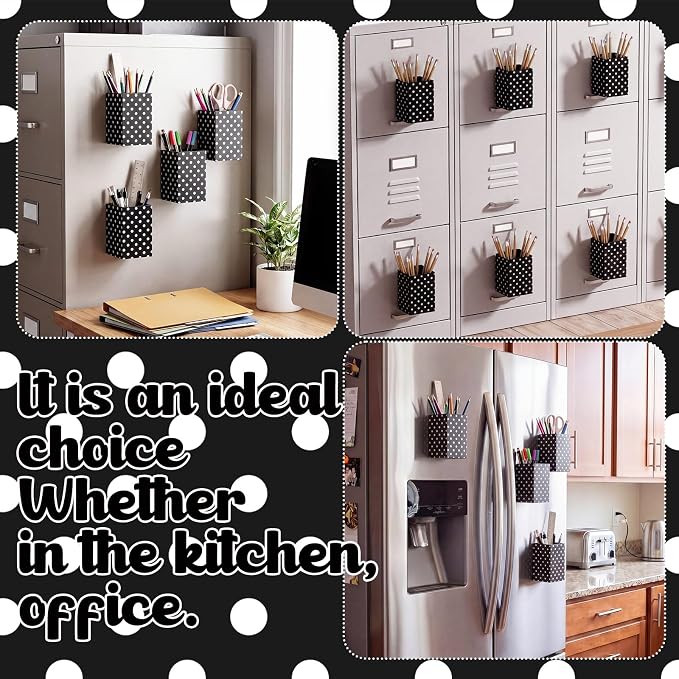 6 Pcs Black and White Classroom Decor Classroom Magnetic Storage Boxes Magnetic Storage Containers Plastics Pen Holder for Refrigerator Whiteboard Home Office School Organizer Supply