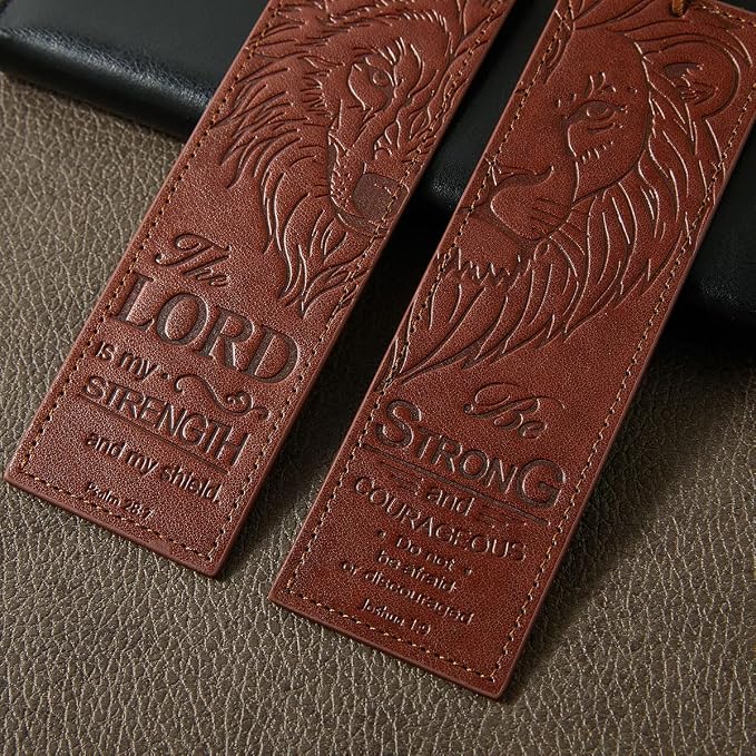 2 Pcs Wolf Lion Leather Bible Bookmark, Christian Bookmarks Gifts for Men Book Marks for Reading Men (Brown)