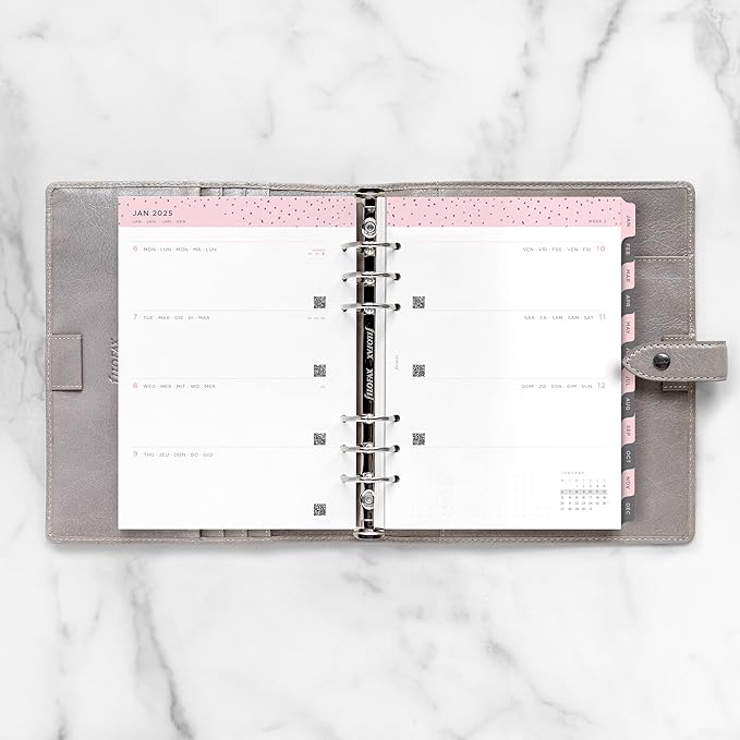 Filofax Calendar Diary Refill, A5 Size, Week-to-View, Confetti Minimal Diary Pack, Multilingual: Five Languages, 2025 (C68591-25)