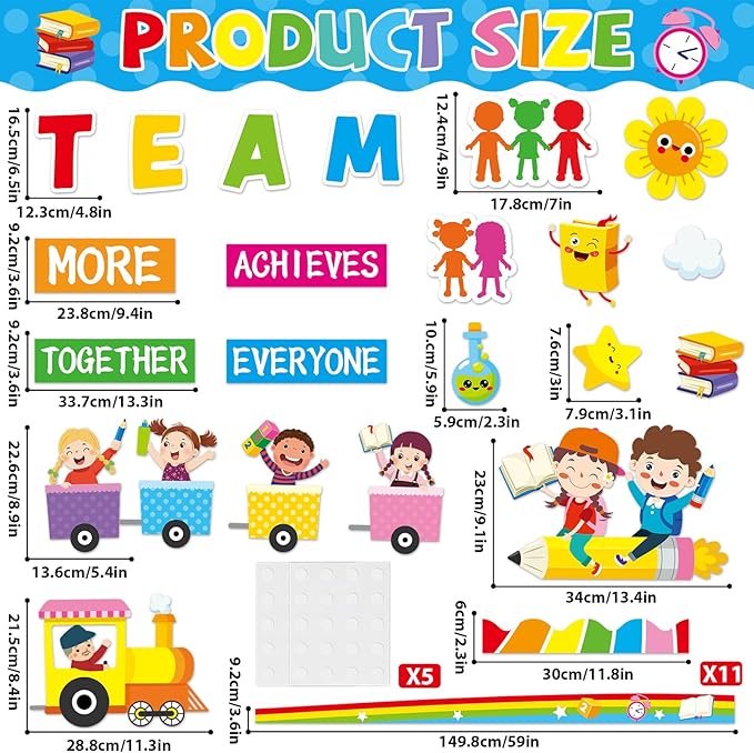 Team Bulletin Board Decorations Set Back to School Motivational Classroom Paper Cutouts Together Everyone Achieves More Teamwork Bulletin Board Decor for School Kindergarten Chalkboard Wall