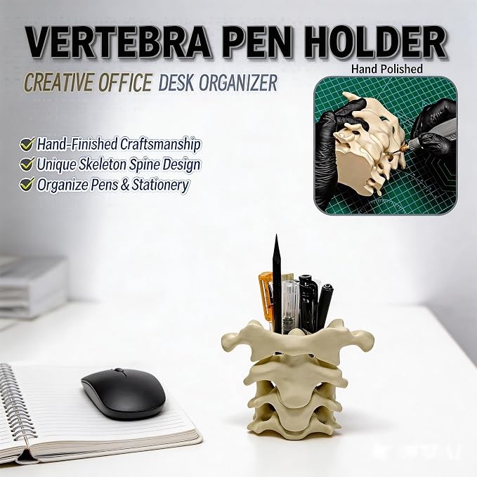 Spine Pen Holder for Desk, Unique Pencil Holder Desk Organizers, Office Supplies Decorations Gift for Doctors, Nurses, Chiropractors