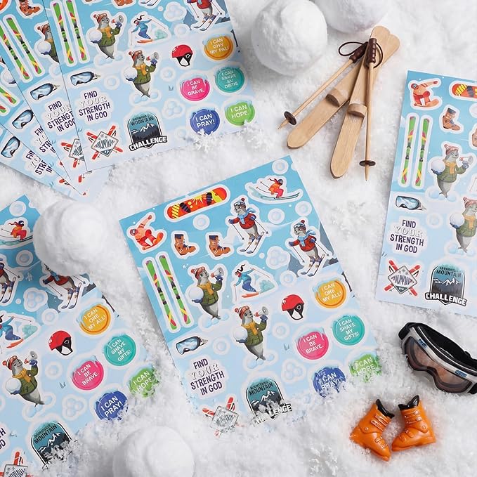 Crtiin 50 Sheets VBS Snowball Mountain Stickers Vacation Bible School Craft Themed Adhesive Stickers, Religious Adventure Decals for Sunday School, Kids Bible Crafts & Activity Reward