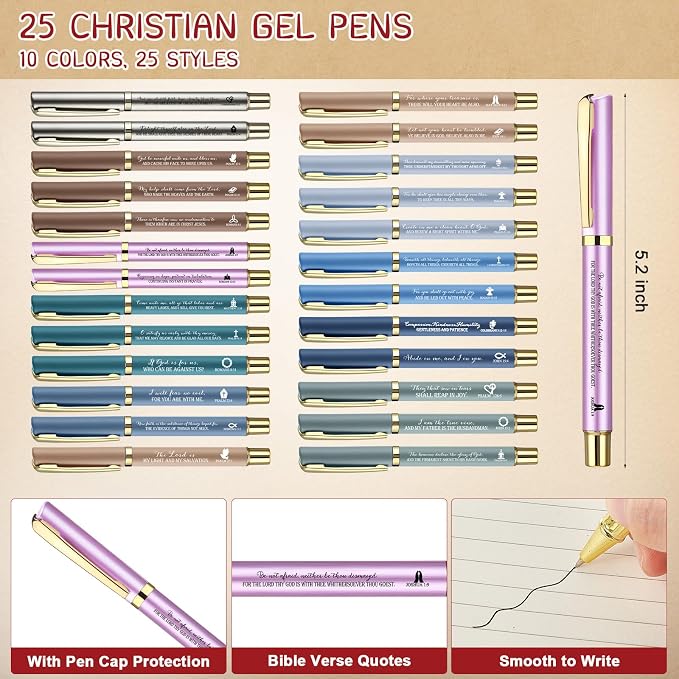 Feifeiya 25 Sets Father's Day Christian Church Gifts Bulk Bible Verse Plastic Gel Pen Religious Silicone Keychains Scripture Bookmarks for Men Women Empowerment Sunday Study Group Gifts(Colorful)