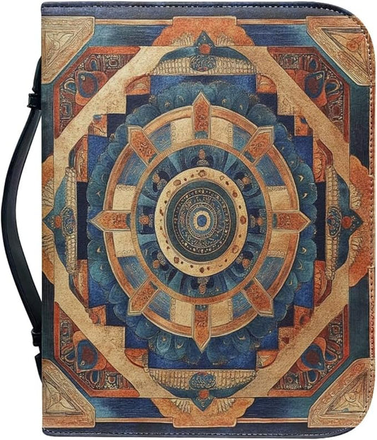 Mandala Style Bible Book Cover Bible Carrying Book Case for Women Bible Cover Carrier Carrying Organizer Bag Bible Study Accessories-Size：L