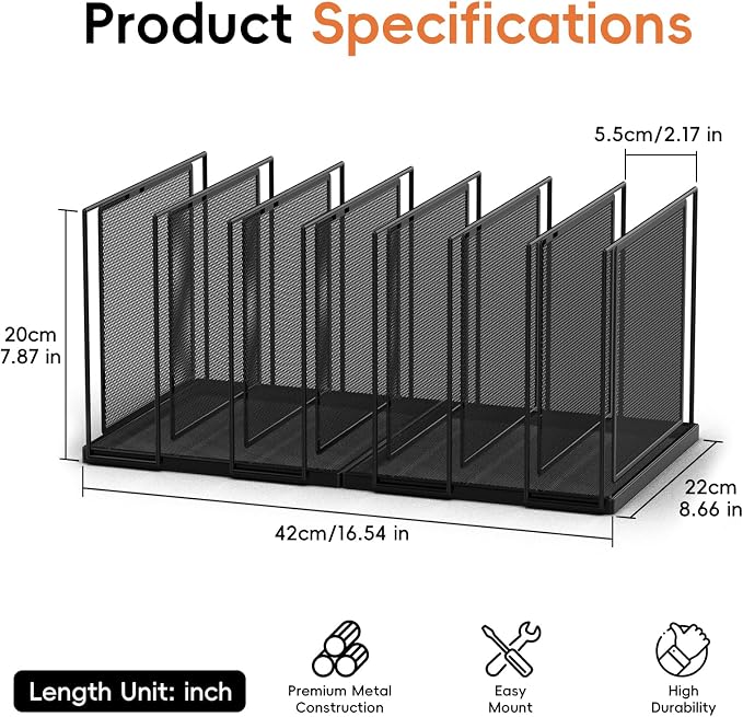 Desk File Organizer, 7 Section Vertical Metal File Organizer for Desk, Desktop File Organizer Stand, Paper Folder Organizer for Office Home Classroom Storage (Black, 7 Section)