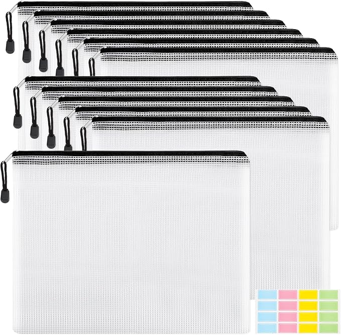 EOOUT 12pcs A3 Mesh Zipper Pouch Bags, Black Reusable Zipper Bags for Organizing Storage, Waterproof Puzzle Bag, Zipper Bags for Board Game Storage and School Office Supplies