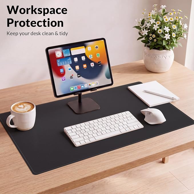 AFIING Cork Desk Mat, Black, 31.5" x 17",Desk Pad Protector | Dual-Sided Cork & PU Leather, Large Mouse Pad, Non-Slip & Waterproof