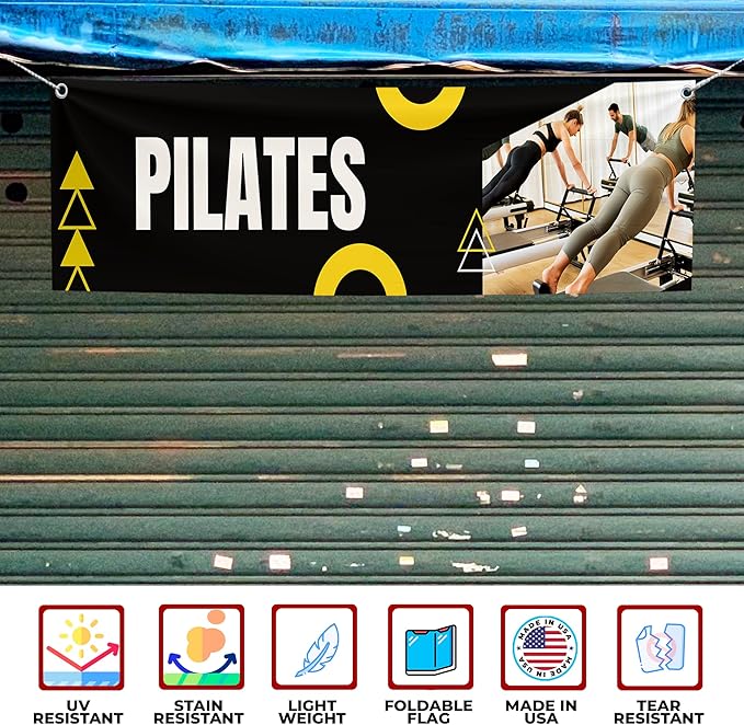 Pilaates Large Banners and Signs for Outdoor by Mavis Printing-Polyester Banner with 4 Holes for Easy Hang Indoor & Outdoor|4x1 Feet HD Print Sign to Promote Church| Made in USA