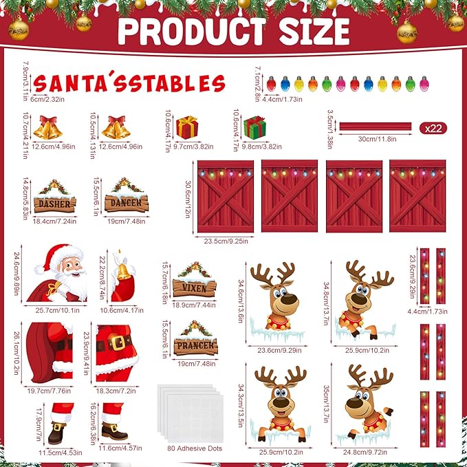 Christmas Bulletin Board Set Santa's Stables Classroom Decorations Santa Claus Reindeer Windows Xmas Gift Box Bells Lights Cutouts for Winter Holiday Office Home Door Wall Display