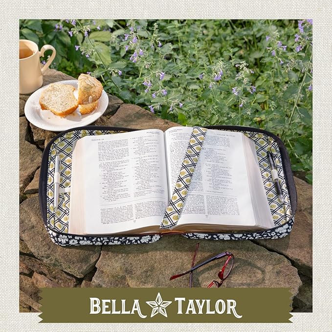 Bella Taylor Quilted Bible Cover for Women - Large Study Bible Case - Bicolor Floral Black