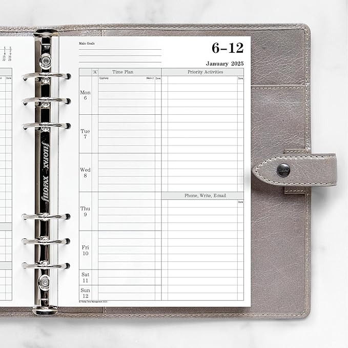 Filofax Calendar Diary Refill, A5 Size, Week-to-View with Appointments, Time Management, White Paper, Ruled, English, 2025 (CTM7051-25)