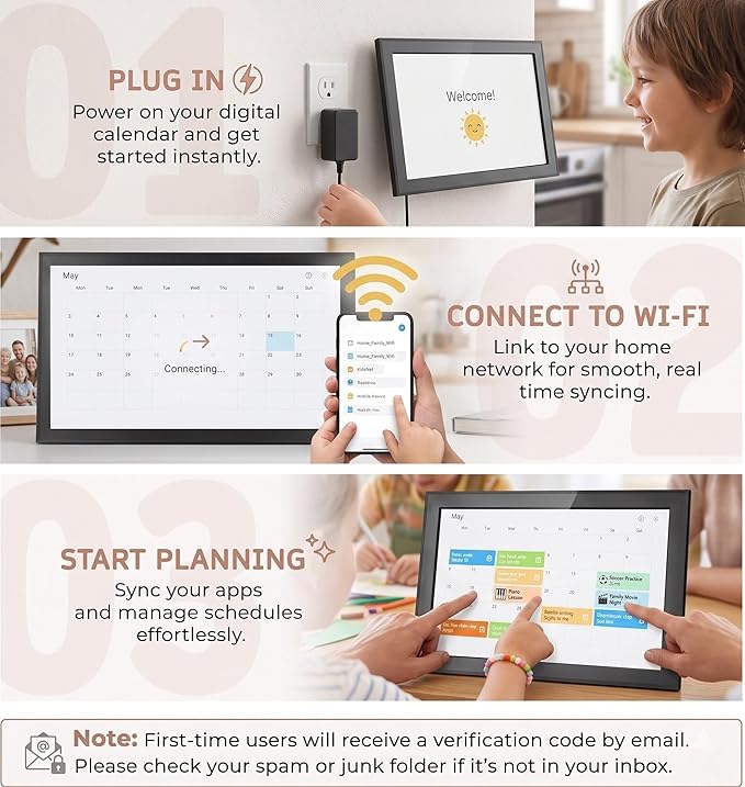 15.6 Inch Digital Calendar Wall Touch Screen, Smart Family Planner with Chore Chart, Electronic Calendar No Subscription, WiFi Touchscreen Daily Planner – Wall Mount & Desk Stand