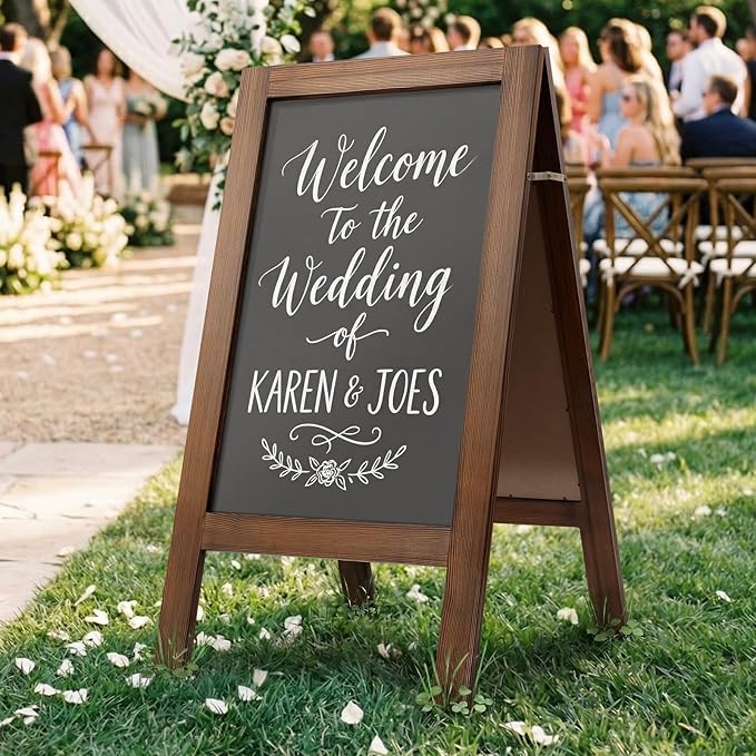 TEAKMAMA Chalk Board 40"x20", Standing A Frame Chalkboard Signs Sandwich Board Outdoor, Double Sided Blackboard for Back to School Day, Business and Weddings, Rustic Brown