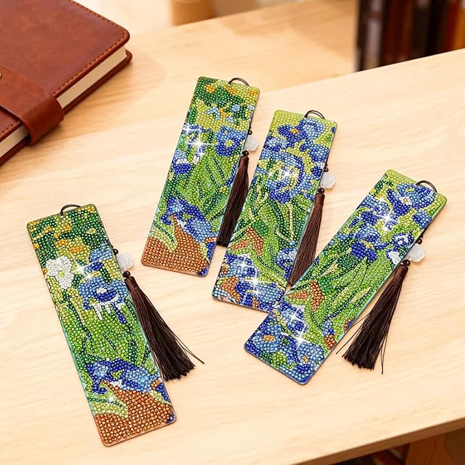 4 PCS Diamond Art Bookmarks Van Gogh Iris, DIY Acrylic Diamond Painting Bookmarks Kits for Adult Reader and Crafts Lovers
