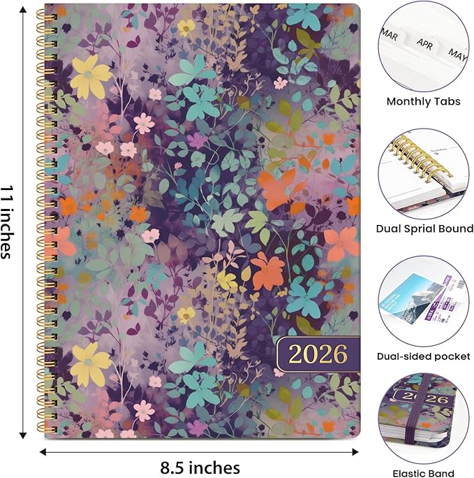 2026 Planner, Weekly and Monthly Calendar Planner Book, January 2026 - December 2026, Hardcover Spiral Planner with Monthly Tabs, Notes Pages, Perfect for Women & Men, A4 (8.5" x 11") - Violet