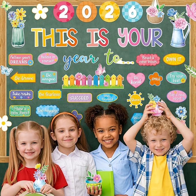 Eaasty Spring This is Your Year to Bulletin Board Set Flower Butterfly Cutouts Motivational Welcome Back to School Classroom Decor for School Office Chalkboard Door Wall Decor Supply