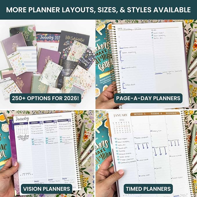 bloom daily planners 2026 Planner (January to December) - 8.5” x 11” Weekly & Monthly Dated Agenda Organizer Book with Stickers & Tabs - Flexible Soft Cover - Pink Poppies