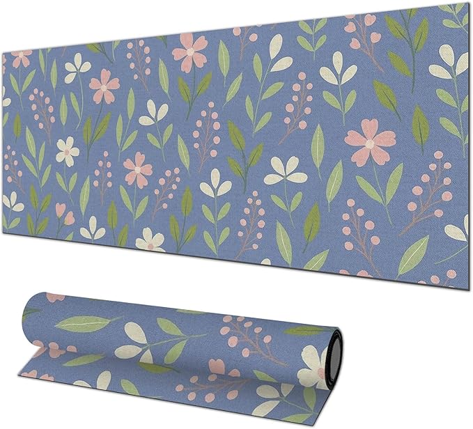 HOMETITUTE Blue Floral Mouse Pad XL Desk Pad 31.5 x 11.8 Inch Large Extended Keyboard Mat Non Slip Computer Mouse Pads Waterproof Desk Mat for Office Home Accessories Gaming Workspace