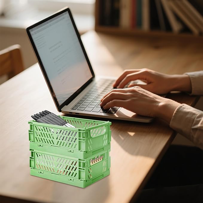 6 Pack Mini Foldable Small Plastic Baskets for Organizing and Storage，Collapsible Storage Crates,Mini Bins for Home Kitchen Bedroom Bathroom Office (Green, Small 6x4x2.2)