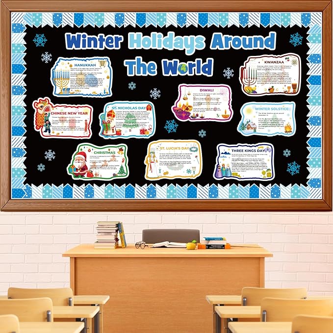 Winter Bulletin Board Decorations Set Holidays Around The World Classroom Posters Decorations with Chinese New Year Hanukkah Diwali Christmas Winter Solstice Cutouts School Classroom Door Decor