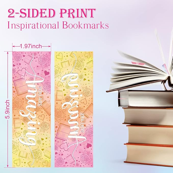 12pcs Inspirational Bookmarks for Women Men, 6 Styles Colorful Paper Bookmarks Bulk for Book Lovers, Teachers, Reading Lovers, Gifts, Prizes, Class