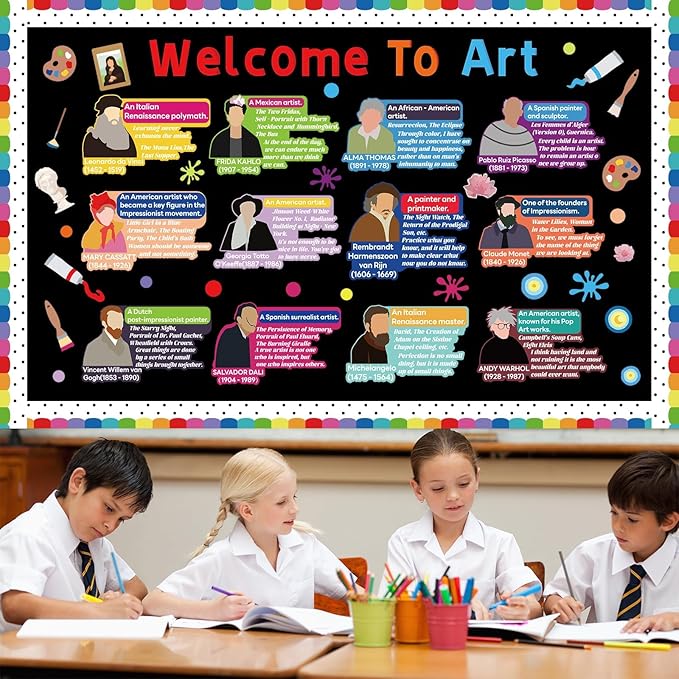 Art Classroom Decor Welcome to Art Bulletin Board Classroom Decorations Painting Bulletin Board Set Famous Artist Cutouts Decoration for Back to School Home Office Window Wall Door Supplies