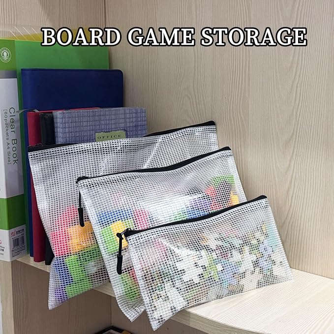 MultiBey Black Mesh Zipper Pouch 12 Pack, 9-Size Clear Zipper Pouches Storage Bags, Waterproof Travel Pouch for School Office Supplies, Puzzles & Games Organizing Storage (Multi-Size