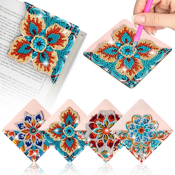 WIVICO 4 pcs Diamond Painting Bookmarks, DIY Diamond Art Kits for Adults, Book Corner - Protecting Bookmark Craft Supplies Kits for Book Lovers(Mandala C)