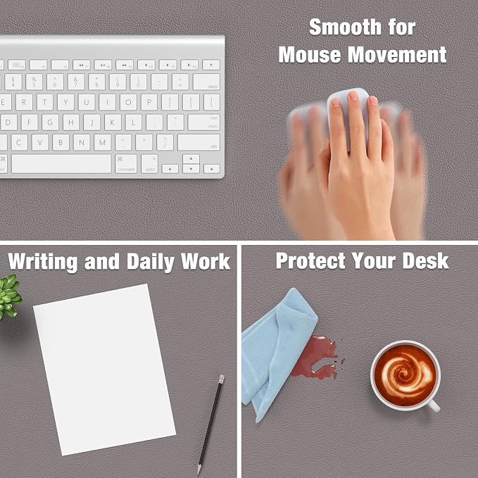 Desk Pad, 35.5" x 17" PU Leather Mat, XXL Extended Mouse Waterproof Blotter Protector, Ultra Thin Large Laptop Keyboard Non-Slip Writing Pad for Office Home, Light Gray