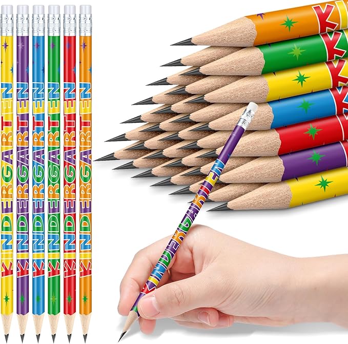 AmazingSpark 24 Pack Kindergarten Pencils for Kids Cute Pencils and Erasers for Back to School Supplies List for I'm Going to Kindergarten Spring Semester Year 2026 First Day of Classroom Reward Gift