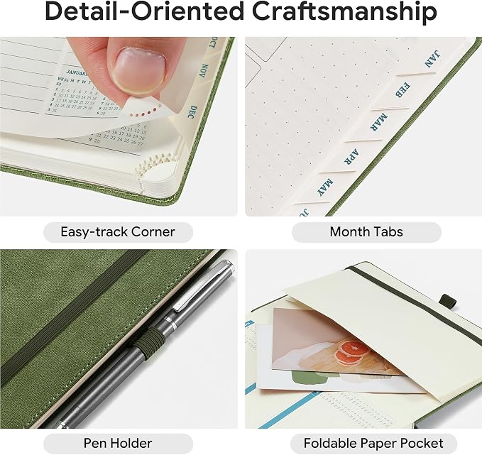 2026-2027 Weekly and Monthly Planner (July 2026–December 2027), 6.5"x8.5", Vertical Layout, 18 Months Agenda with Month Tabs & Pocket, Academic Calendar with Vegan Leather Cover,Olive Green