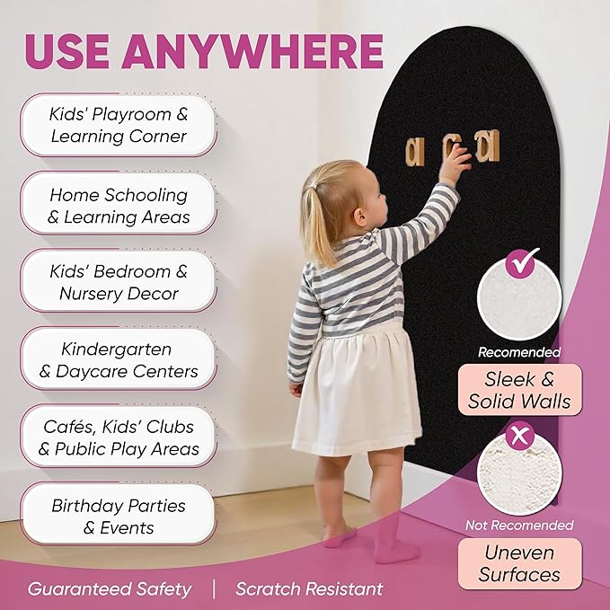 Large Arch Magnetic Wall Decal - 51" x 36" Matte Finish Chalkboard Sticker for Wall - Magnetic Board for Playroom, Home Classroom(Black)