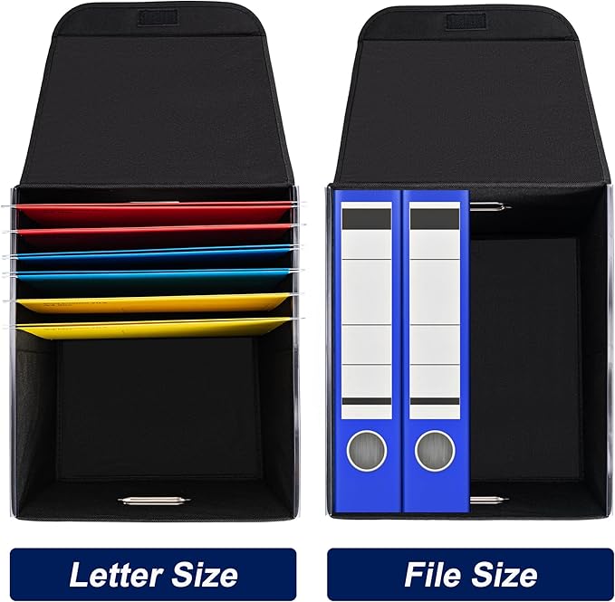 CADONO File Organizer Box with Lid, Large Hanging File Folder Organizer with Plastic Slide, Collapsible Portable Filing Storage Boxes for Office/Decor/Home (Navy Blue, 14.9 x 12.59 x 10.8 inch)