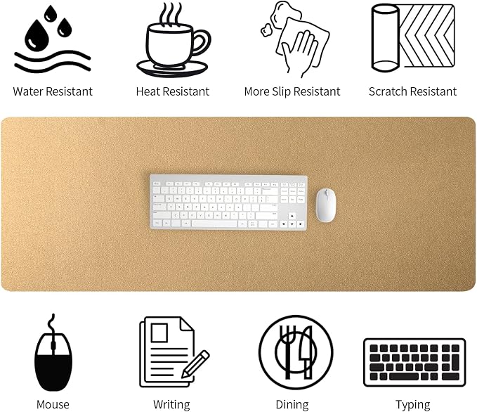 Bloss Gold Leather Desk Mat 47.2" x 16.9", Large Keyboard Pad for Desk, Desk Matt for Desktop, Waterproof Desk Pad Mat, Computer Mat for Office/Home/Decor