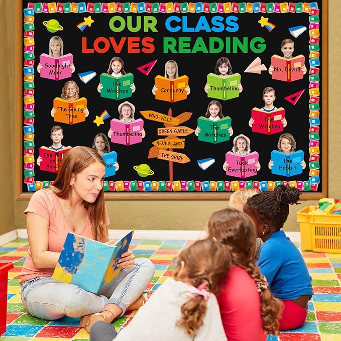 69Pcs Back to School Reading Bulletin Board Set Classroom Decorations Reading Theme Bulletin Board Open Book Cutouts DIY Photo Crafts for School Classroom Educational Door Chalkboard Walls Decor
