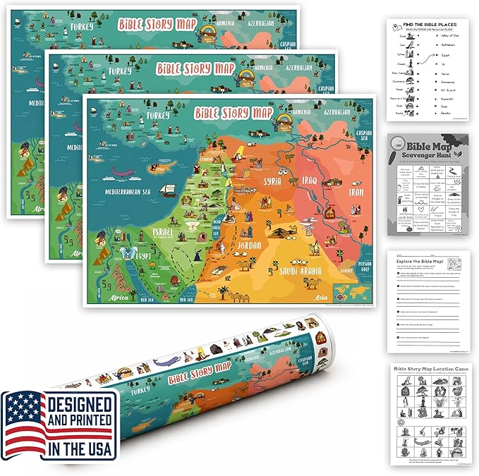 Beersheba Bible Story Map Poster (Laminated) (3, 18" x 24")- For Classroom, Christian Learning, Homeschool, Christian History & Art for Home Church Or Sunday Bible School, Old Testament Decorations