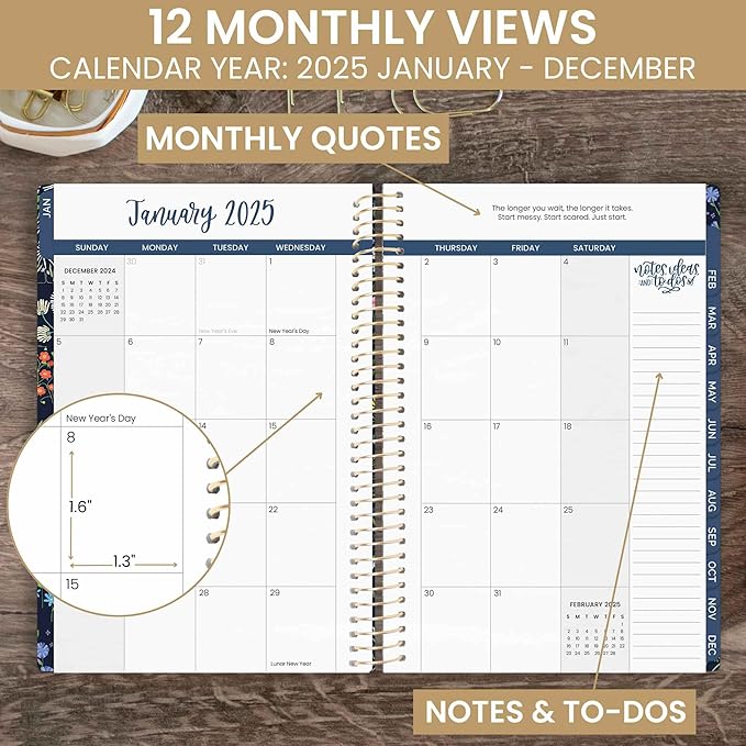 bloom daily planners 2025 Calendar Year Day Planner (January 2025 - December 2025) - 5.5” x 8.25” - Weekly/Monthly Agenda Organizer Book with Stickers & Bookmark - Garden Party, Navy