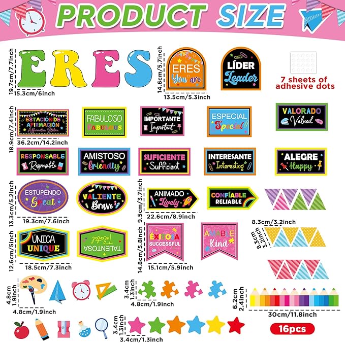 Affirmation Station Spanish Bulletin Board Decorations Set Welcome Back to School Spanish Motivational Paper Cutouts Colorful Inspirational Bulletin Board Decor for Classroom Teacher Chalkboard Wall