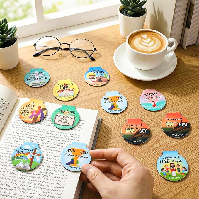 AmazingSpark 100 Pcs Magnetic Bookmarks Bulk Bible Verse Magnet Book Marker Clips Christian Scripture Inspirational Gifts for Reading Awards Religious Book Lover Office (Landscape)
