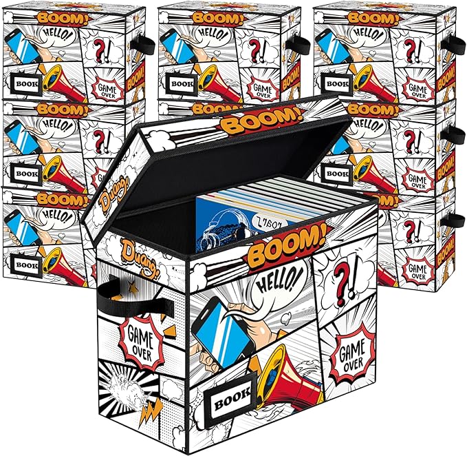 10 Pack Collection Comic Book Storage Boxes, Protector Organizer 15.8" X 7.8" X 11.8" Collapsible Short Box Holds 160-180 Comic Book Heavy Duty Bin Container Holder Shelf