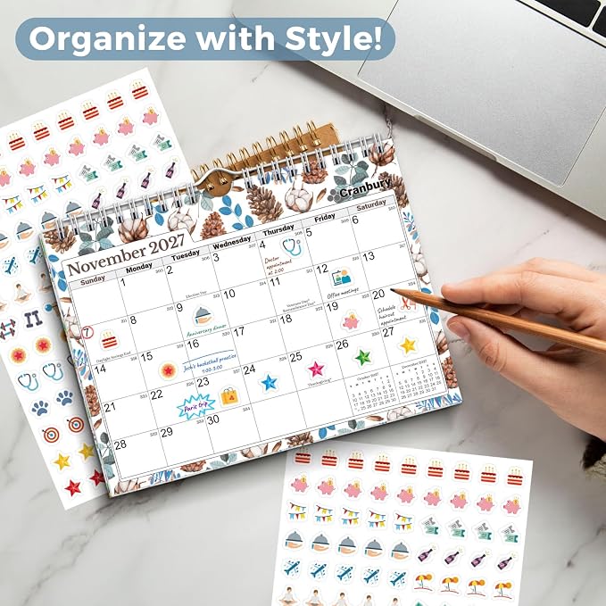 CRANBURY Wall Calendar 2026-2027, 8x6", 18 Months Jul. 2026 to Dec. 2027, Thick Paper, Premium Quality, Small Desk & Wall Planner for Office, School, Mini Monthly Hanging Calendar with Stickers