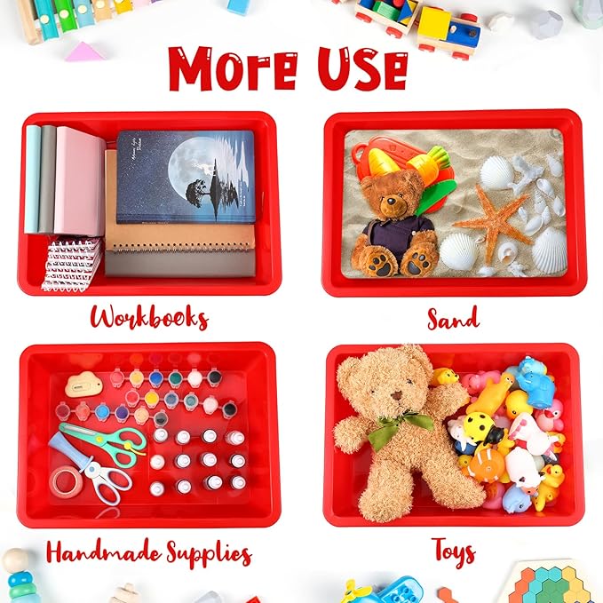 Hoteam 10 Pcs Flat Storage Organizer Tray Bin Paper Tray for Classroom Plastic Stackable File Organizer for School Office Teacher Book Organization(Red,13.78 x 9.84 x 3.15 Inch)
