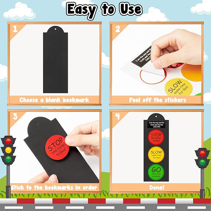 32Sets Inspirational Traffic Light Craft Kit Bulk Bible Scripture John 14: 6 Paper Crafts Make Your Own Sunday School DIY Bookmarks for Kids Classroom Home Easter Christian Religious Party Favor