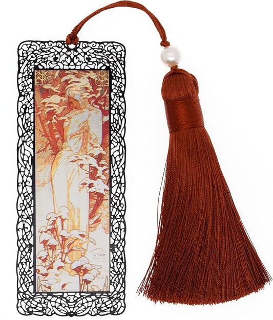 BLBMH Metal Bookmarks for Women Alphonse Mucha Birthday Christmas Gifts Unique Mother's Day Teacher Appreciation Gifts for Book Lovers Friends Readers - Winter