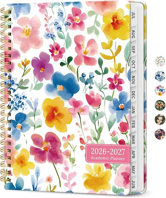Planner 2026-2027, Academic Year Monthly and Weekly Calendar Planner, Jul 2026 - Jun 2027, Hardcover Teacher Student Planning Agenda book with Tabs, Perfect for School Office Supplies, 8.5" x 11" - Bloom Floral
