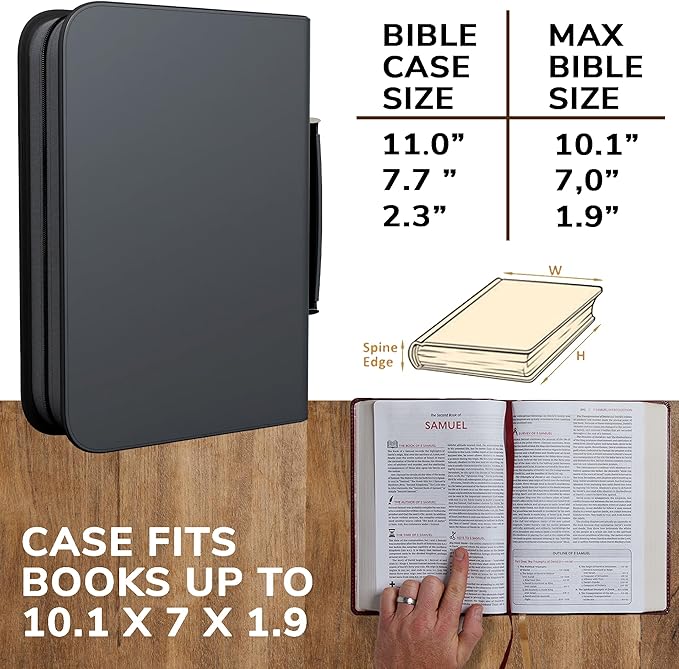 DEHITE Bible Cover Case for Men and Women – Leather Bible Carrying Bag – Pen Slots – Zippered Pocket – Premium Faux Leather